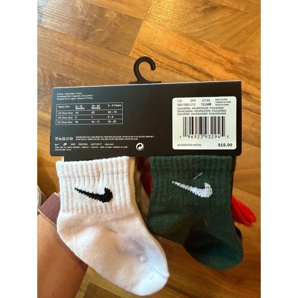 Nike Ankle Socks Infant 12-24M Multicolor NEW 6-Pack Lightweight NN1169-U10